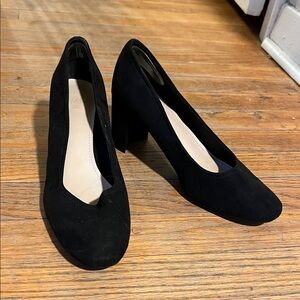 H&M Black Suede Block Heel Pumps